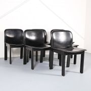 Lot de 6 chaises de salle à manger en bois et cuir noir