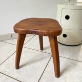 Brutalist tripod stool in solid elm, 1960s