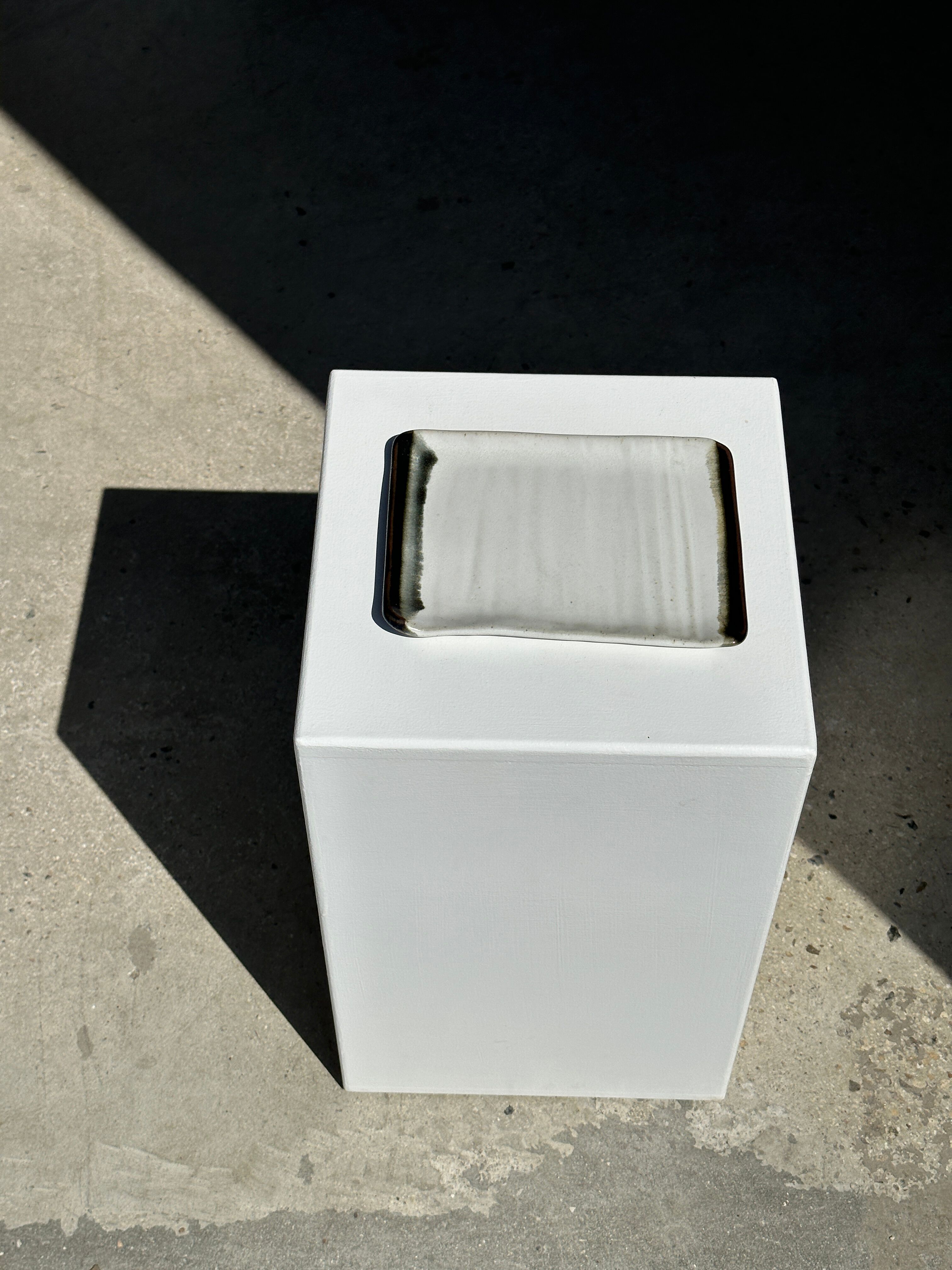 Trio of small rectangular serving dishes white and black Indonesian ceramic 21x16