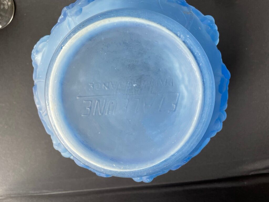 Blue Art Deco vase signed Etaleune Paris France