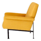 Eclectic Mid-Century Modern Sculptural Armchair in Mustard Yellow Fabric