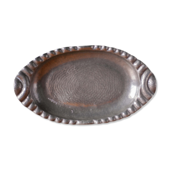 Art deco tray signed A E Chanal, hammered tin tray