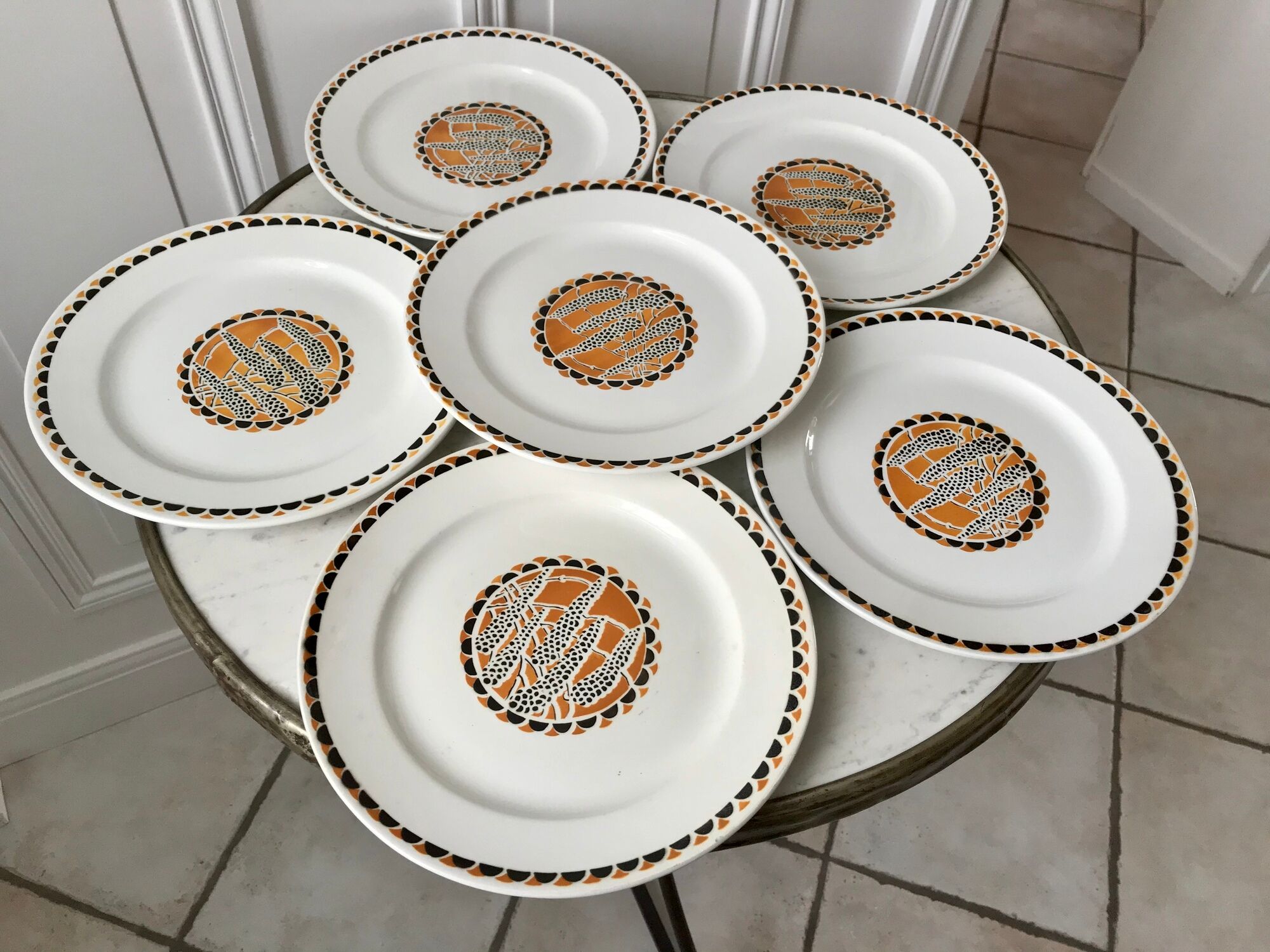 set of 6 flat plates Sarreguemines model "Nomeny" art deco 30s