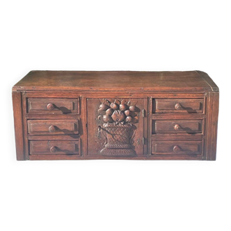 Standing cabinet in carved solid oak, 18th century