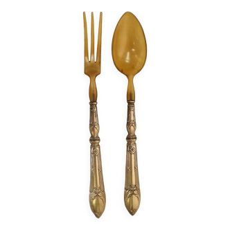 Solid silver salad servers, late 19th century