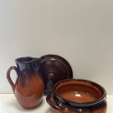 SALERNES enamelled terracotta pot and pitcher 1950