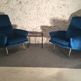 Pair of chairs of Guy Besnard in blue velvet