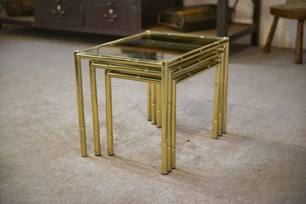 Tables gigognes en laiton imitation bambou 1980’s