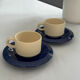 Set of 2 vintage ceramic mugs in cobalt blue & ecru • Tea service