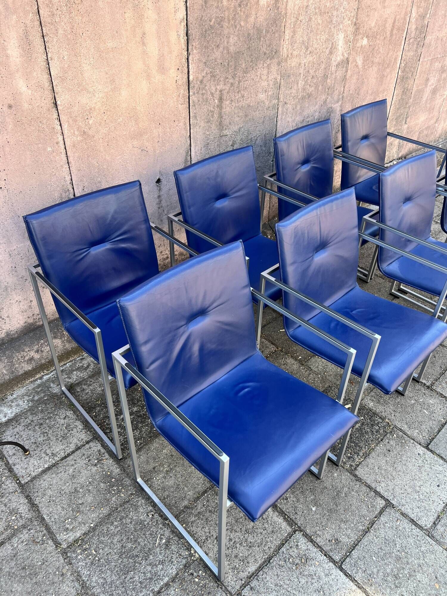 Four Arco Frame Dining Chairs / Blue Leather / Burkhard Vogther
