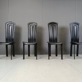 Vintage black leather dining chairs, set of 4, 1980s