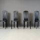 Vintage black leather dining chairs, set of 4, 1980s