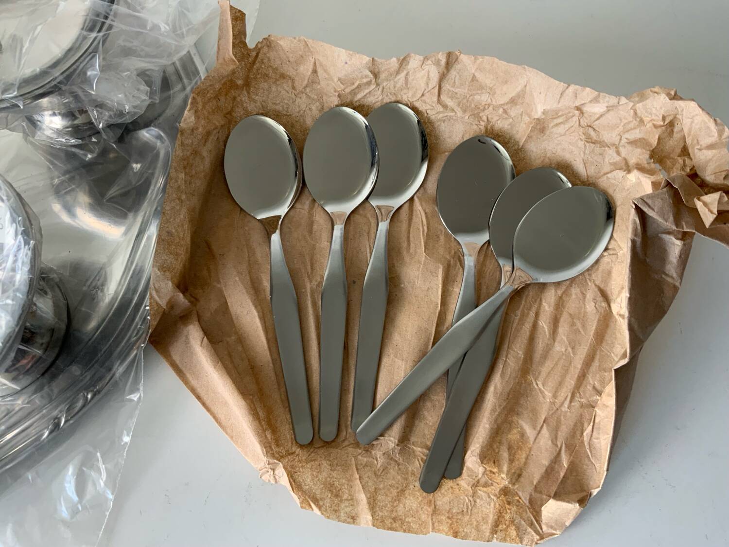 Vintage stainless steel ice cream bowls and tray