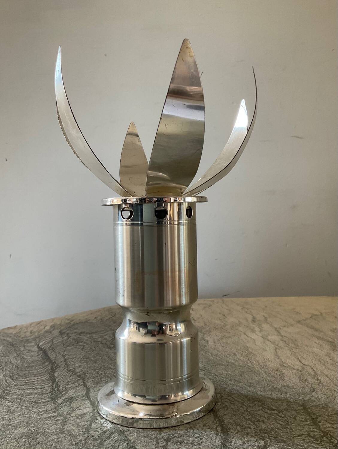 Vintage Lotus candle holder in silver metal