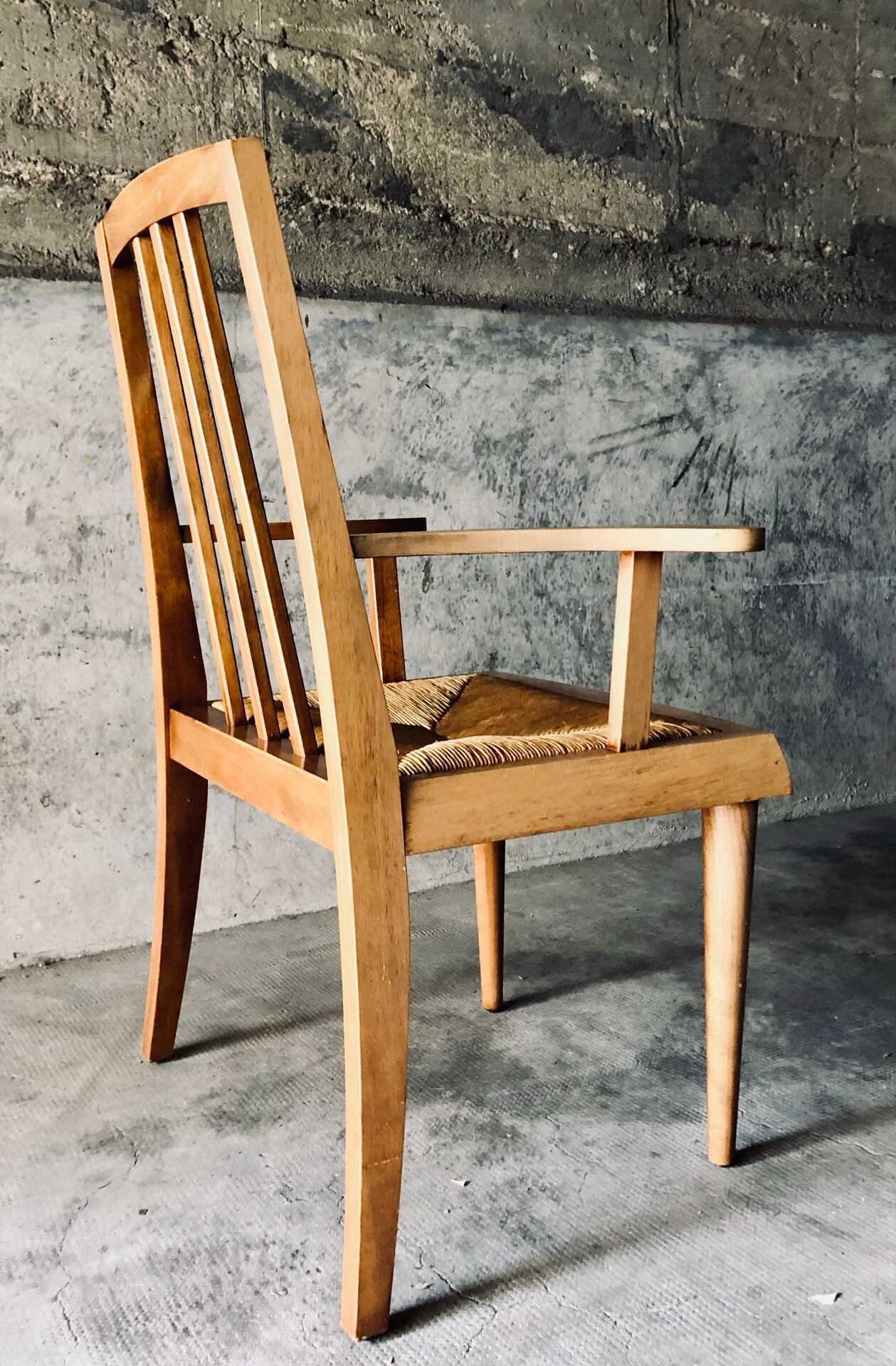 Solid wood and straw armchair, Reconstruction style, France