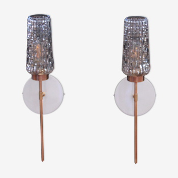 Pair of wall sconces torch torch tulip transparent molded glass