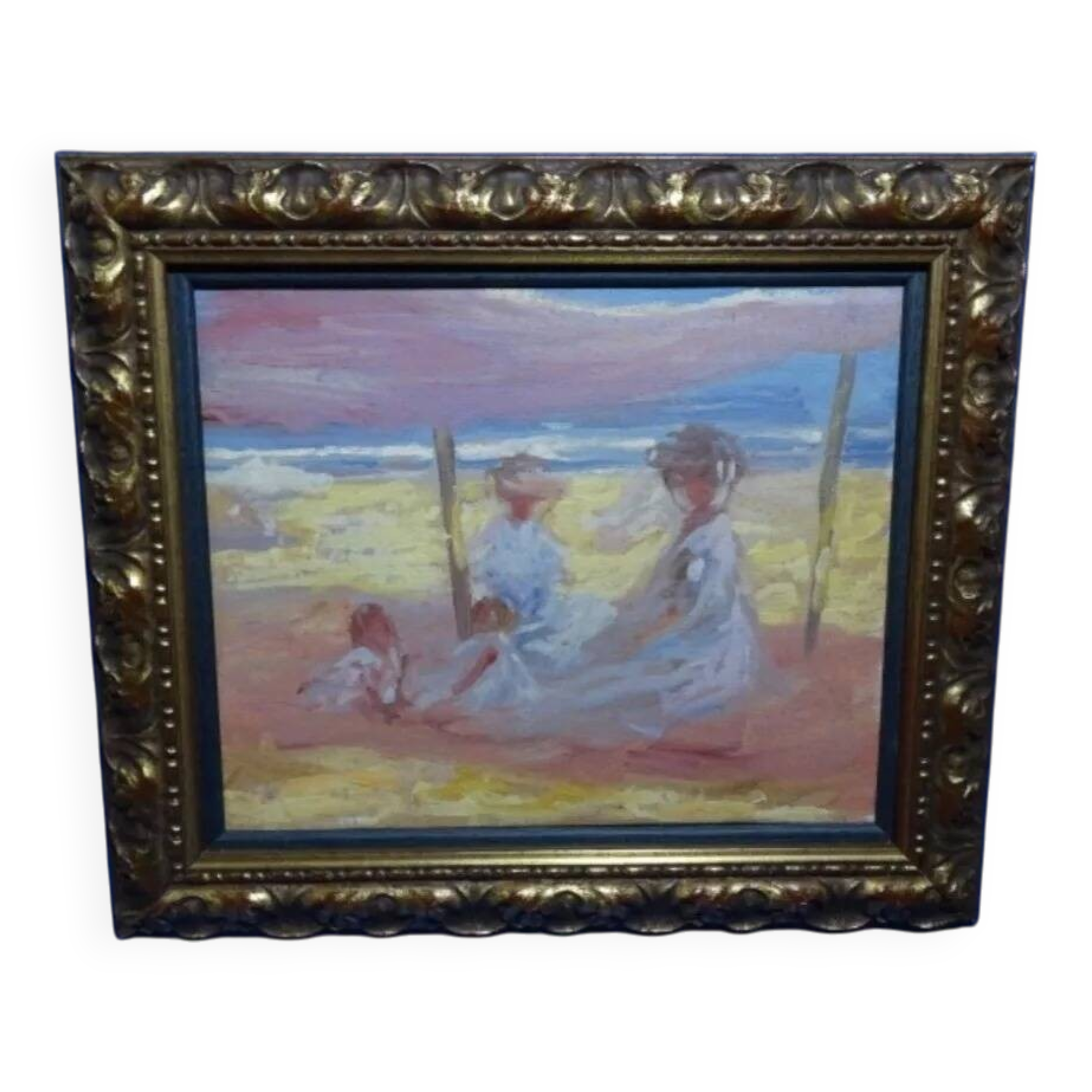 20th Century Impressionist Oil Painting of Beach Scene