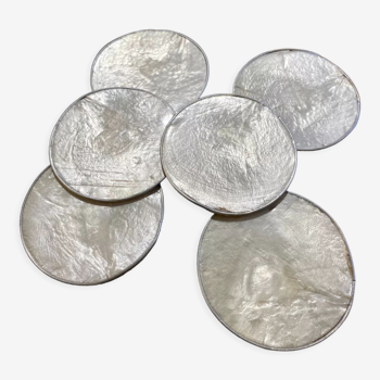 Set of 6 vintage mother-of-pearl coasters