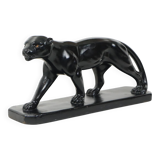 French Art Deco Style Panther Sculpture Black Lacquered Plaster 56cm