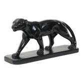 Sculpture de panthère en plâtre laqué noir de style Art Déco, France