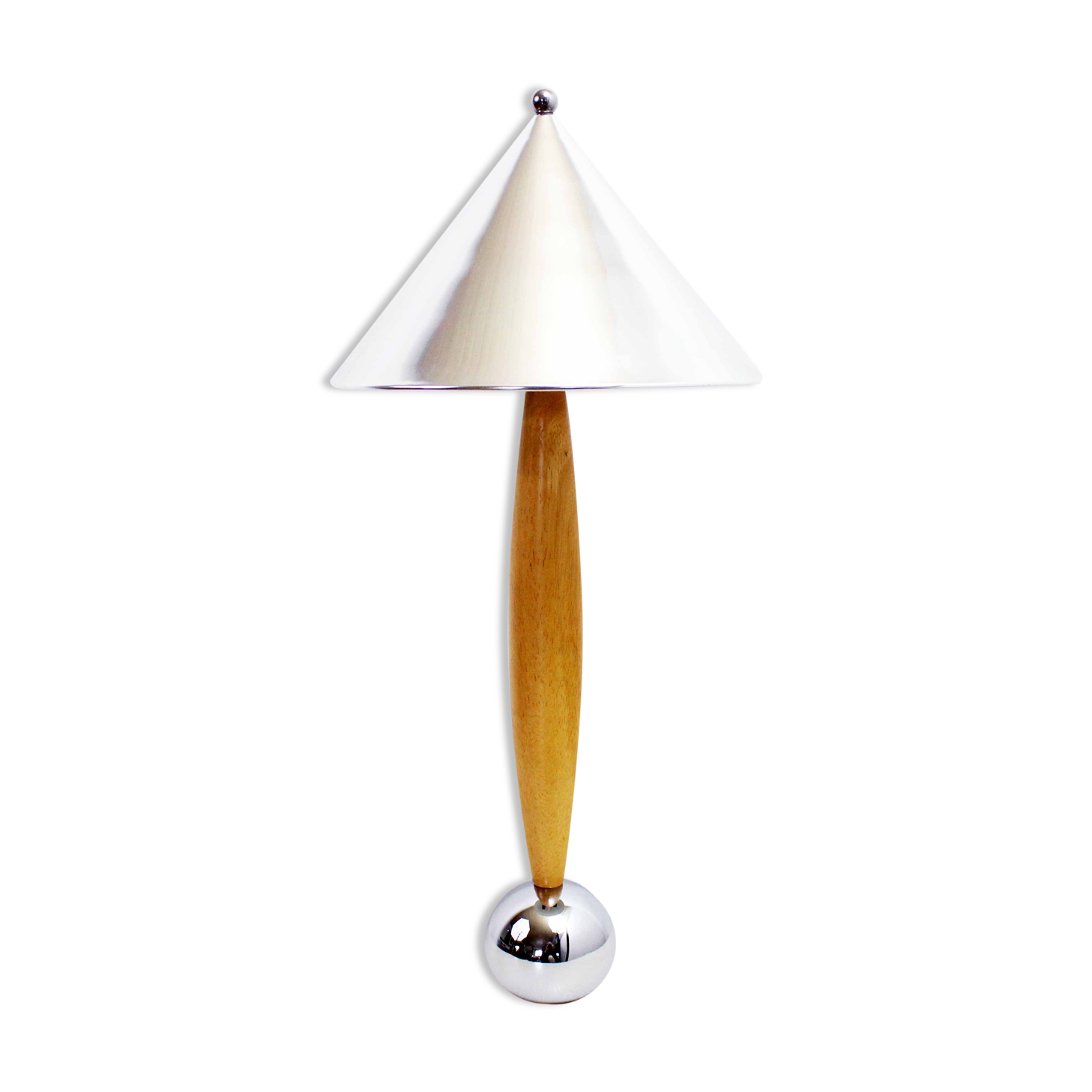 Lampe de table en hêtre et métal chromé
