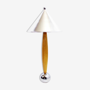 Lampe de table en hêtre et métal chromé
