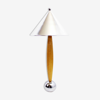 Table lamp in beech and chrome metal