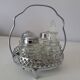 Vintage glass and metal condiment set