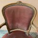 Pair of louis xv style bergeres armchairs with pink velvet armrests