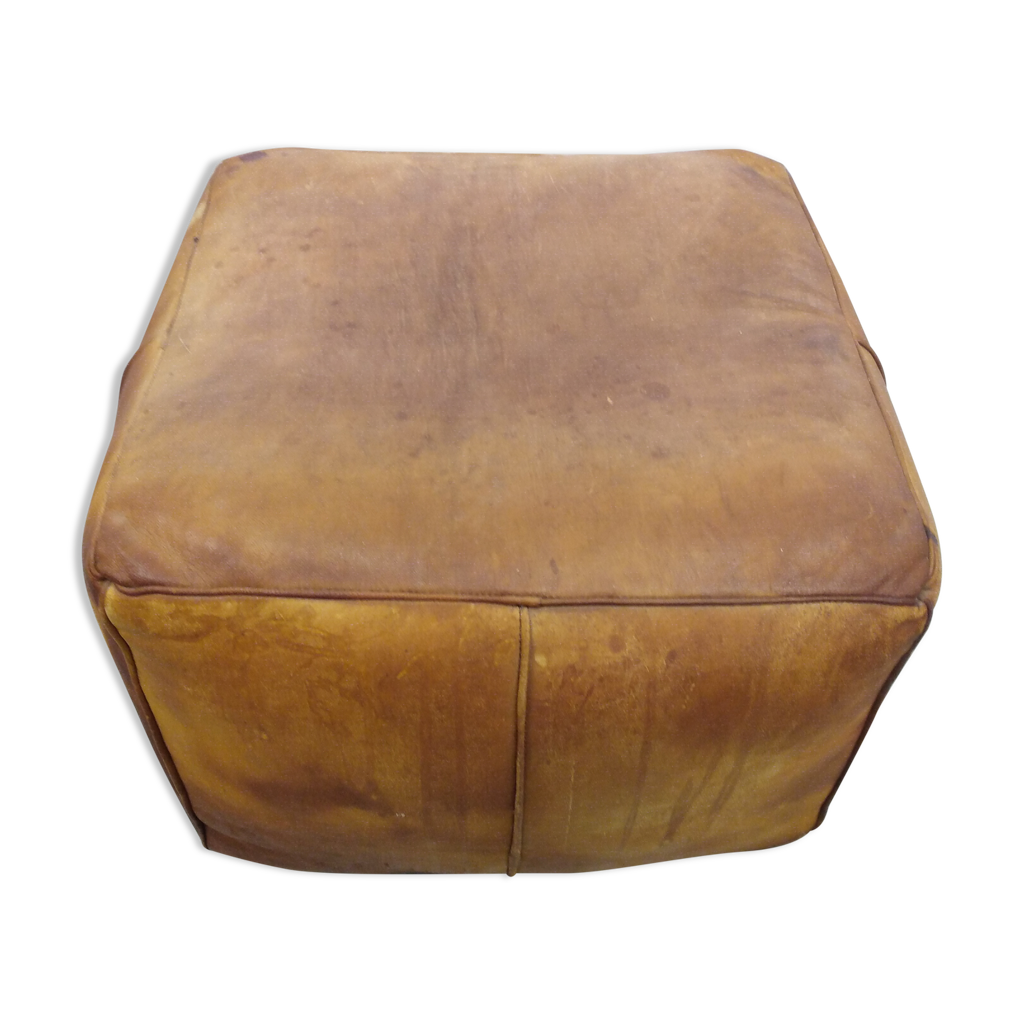 Pouf Ancien Fait Main – Marocain Carré 55cm, Assise Basse Vintage