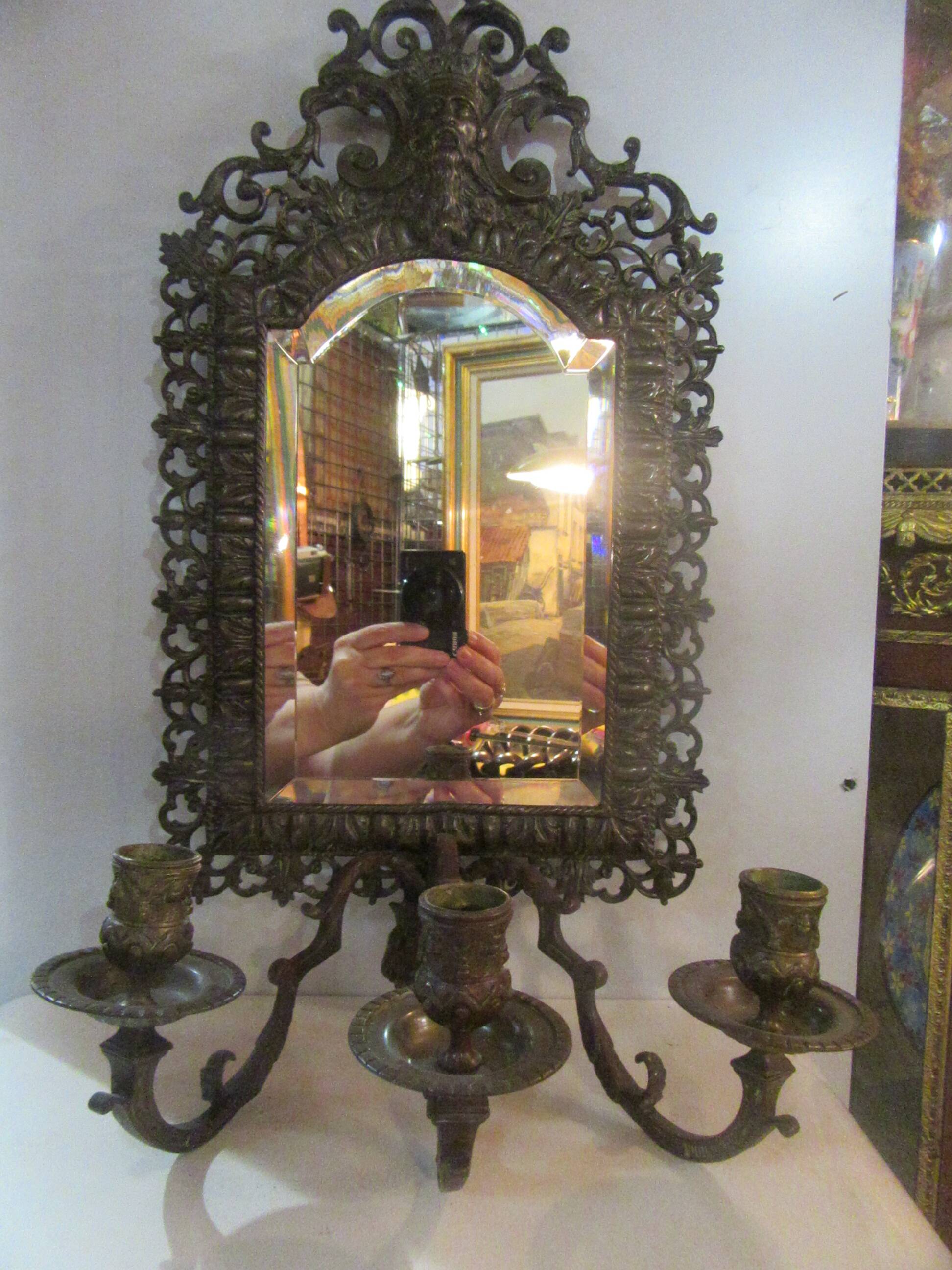 Bronze candle holder mirror