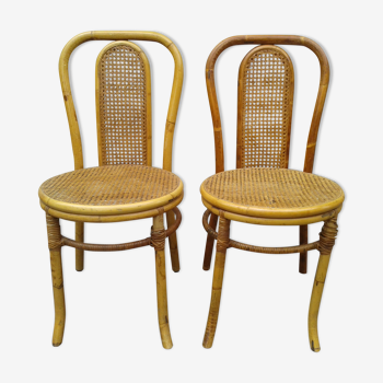 Lot de deux anciennes chaises bambou rotin vintage
