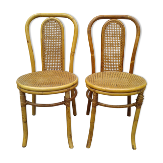 Lot de deux anciennes chaises bambou rotin vintage