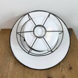 Industrial Grey Enamel Cage Pendant Lamp, 1960s