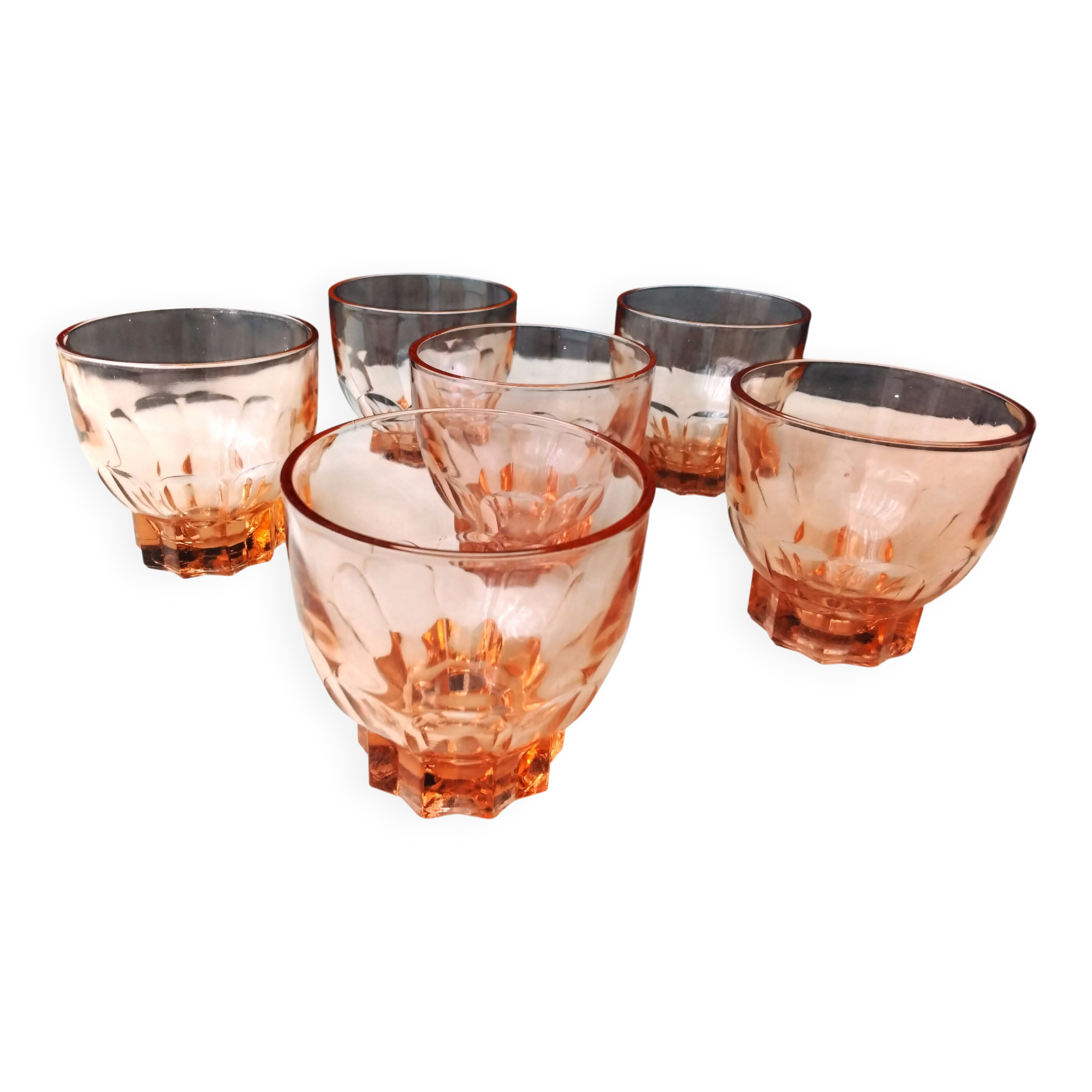 6 Verres de table vintage en verre rosé Années 40-50