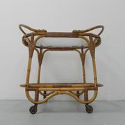 Bamboo, rattan serving trolley on castors