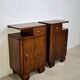 Vintage Art Deco Nightstands Pair Wooden Bedside Tables with Brass Har