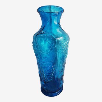 Vase italien en verre bleu gravé