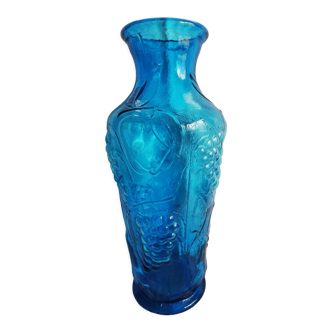 Vase italien en verre bleu gravé