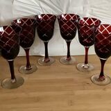 6 red italian cut glass wine glasses
