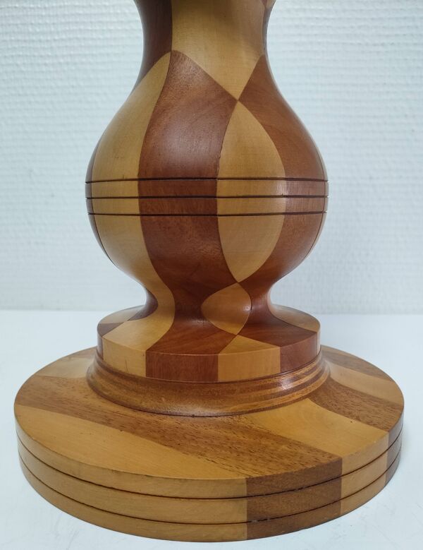 Lampe en bois tourné et incrustation de bois vintage