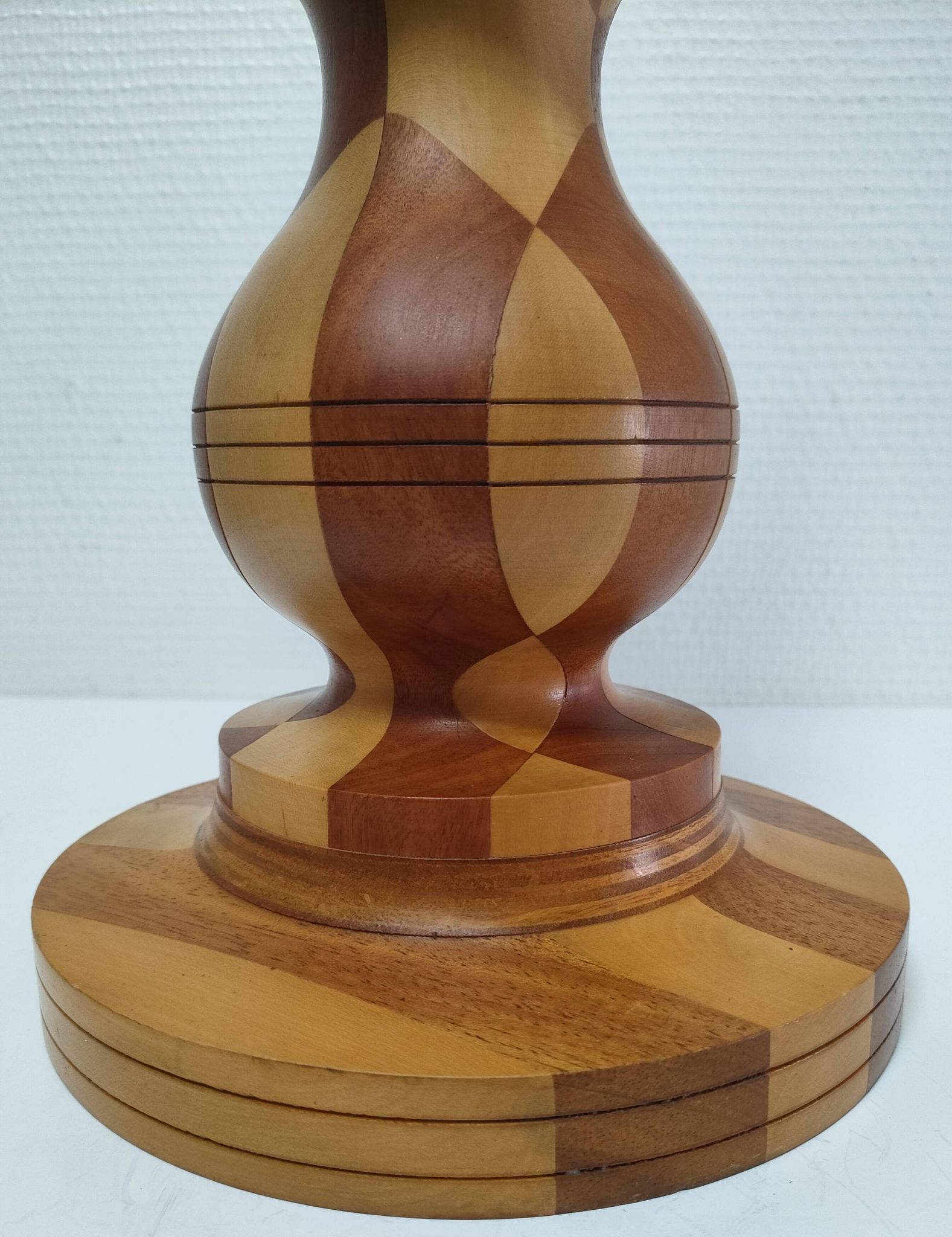 Turned wooden lamp and vintage wood inlay