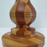 Turned wooden lamp and vintage wood inlay