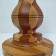 Turned wooden lamp and vintage wood inlay