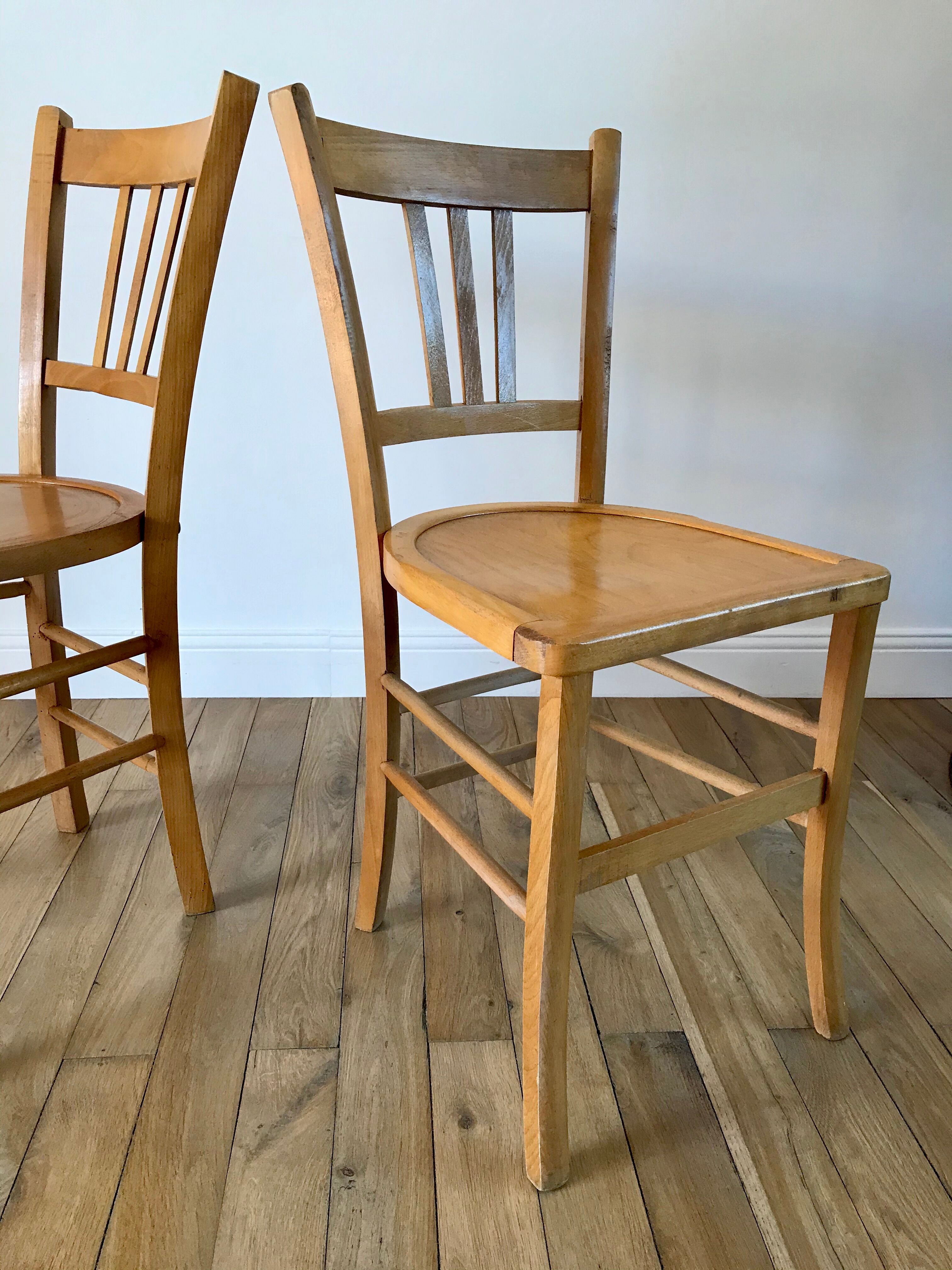 Set of 5 Luterma light blond wood bistro chairs from the 50s