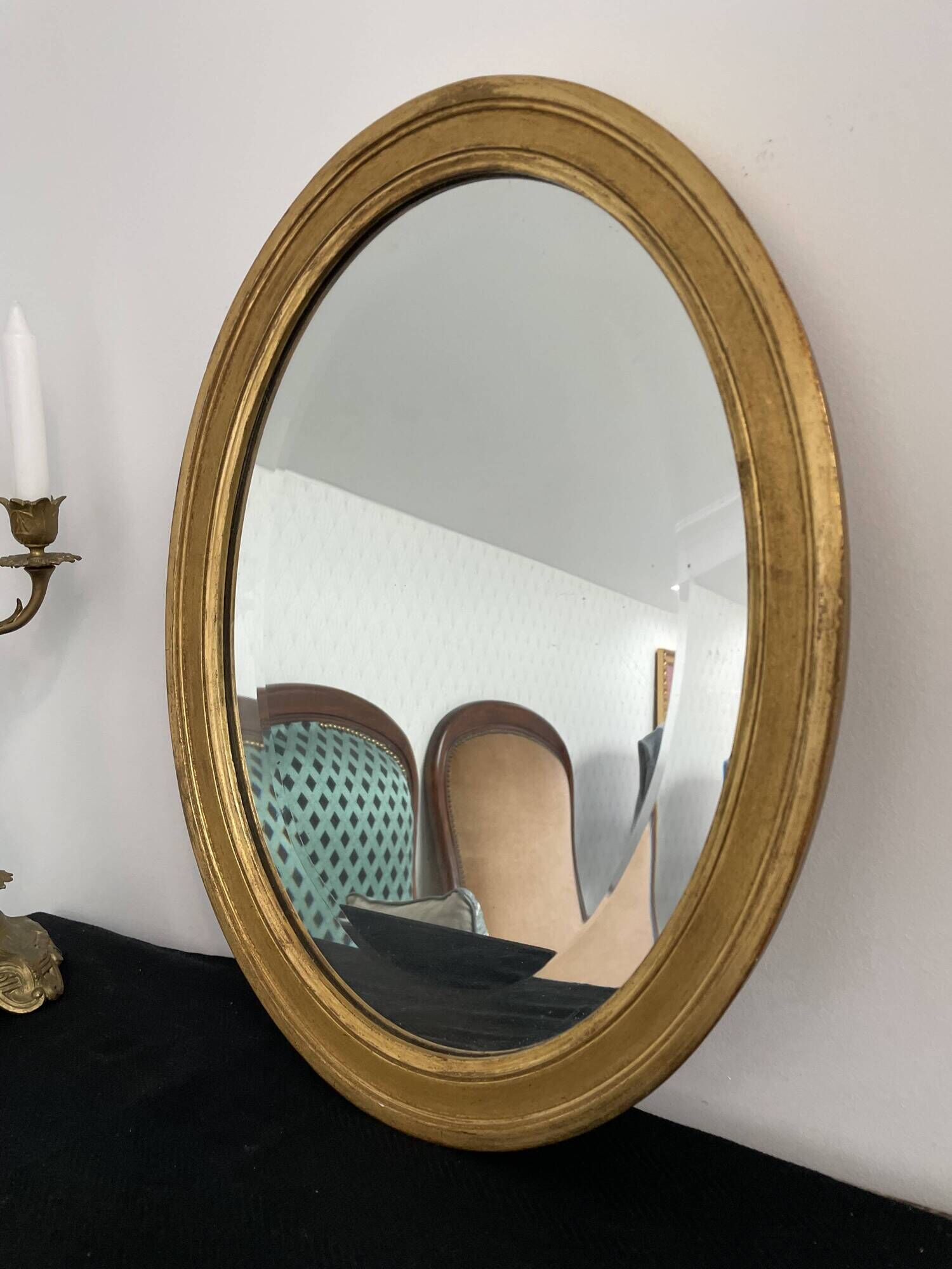 Large wooden mirror - oval - beveled - France - French decoration