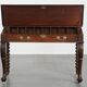 19th century English antique oak wall desk/writing table on wheels