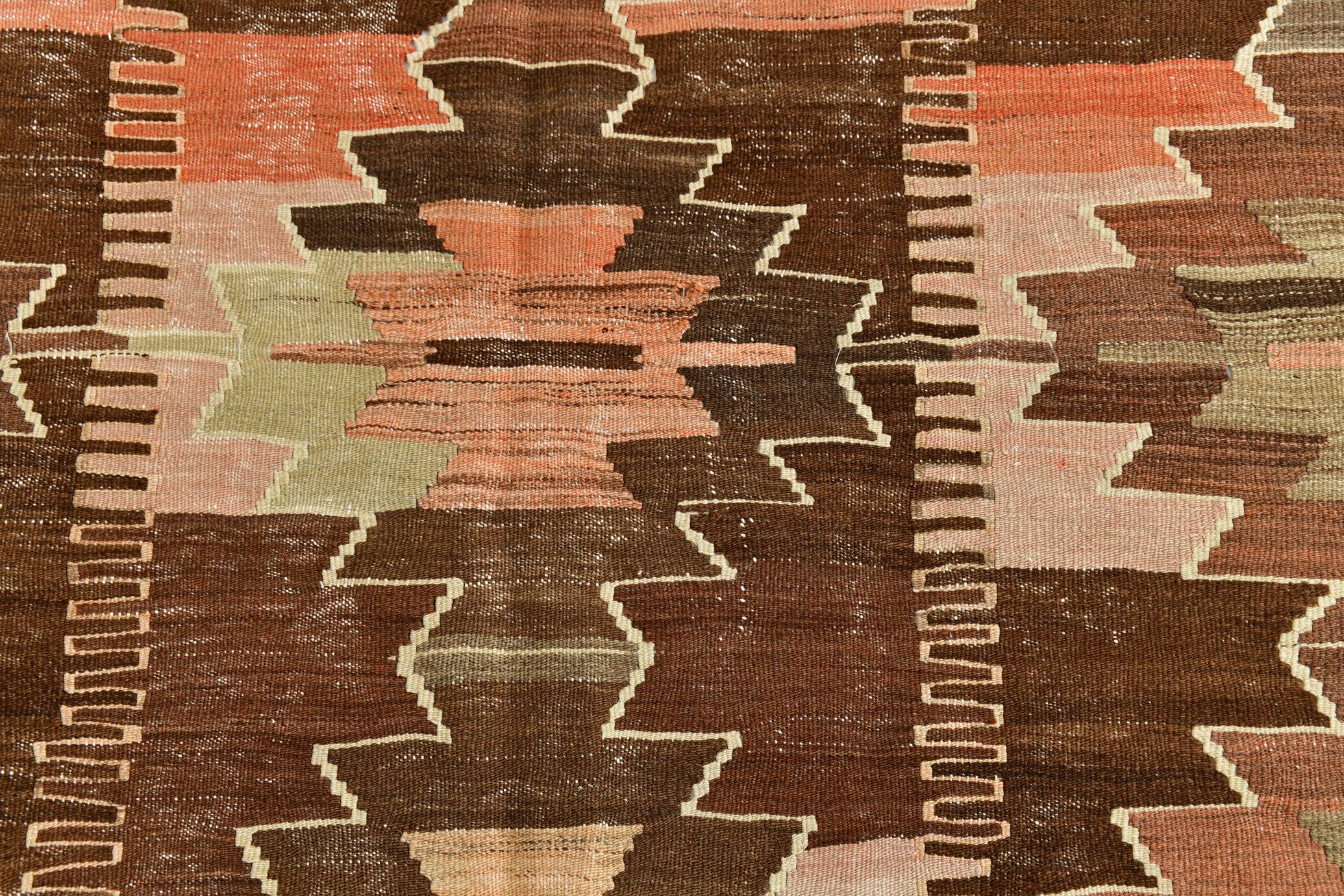 6x12 Brown & Beige Turkish Vintage Kilim Rug, 179x363Cm SK 35163