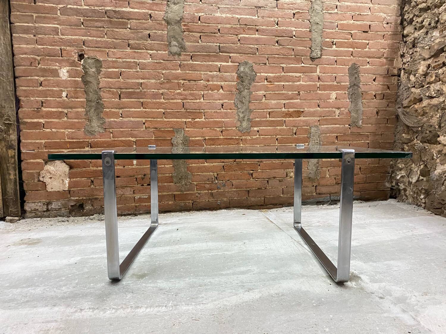 Vintage glass and chrome coffee table. Model K831 by KF Möller.