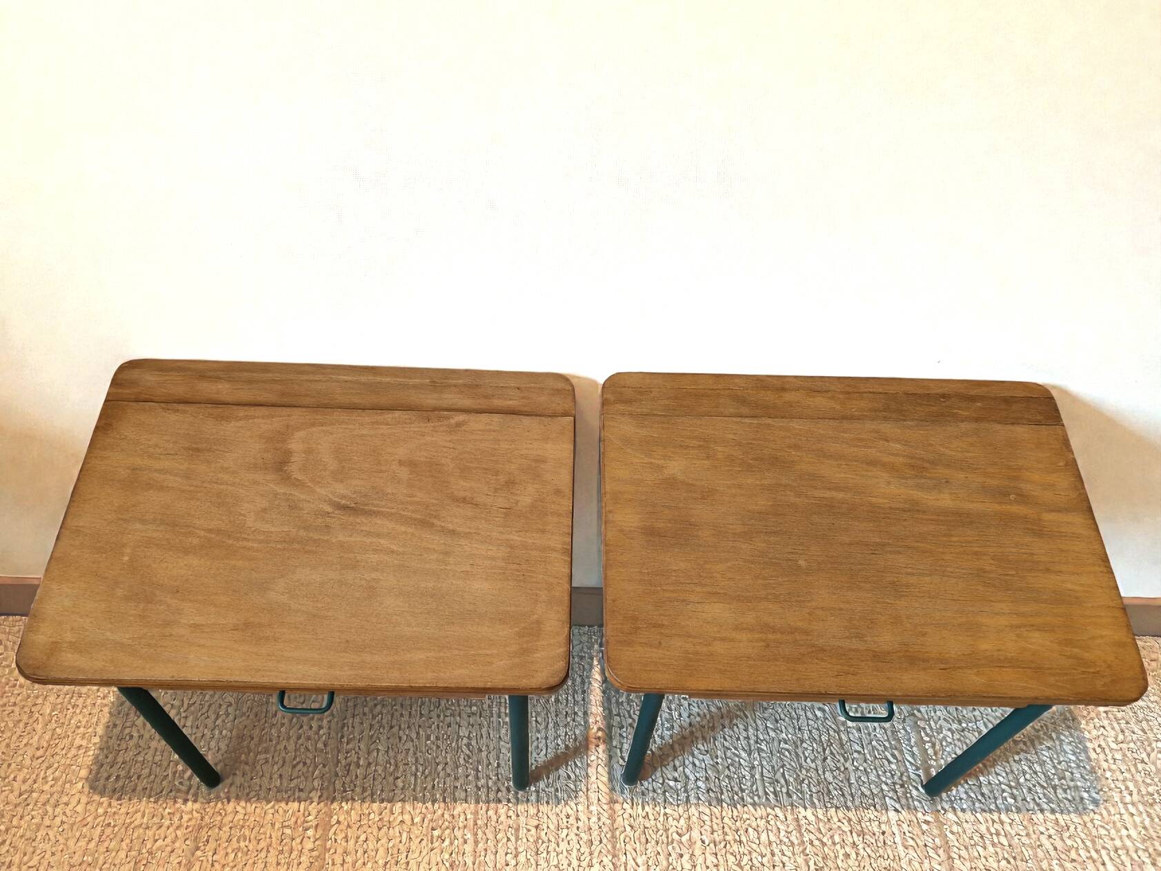 Pair of vintage wood and metal bedside tables